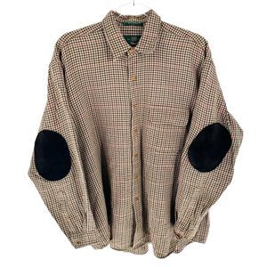 Orvis Shirt Mens Large Brown Wool Blend Button Down Elbow Patch Shacket Vintage
